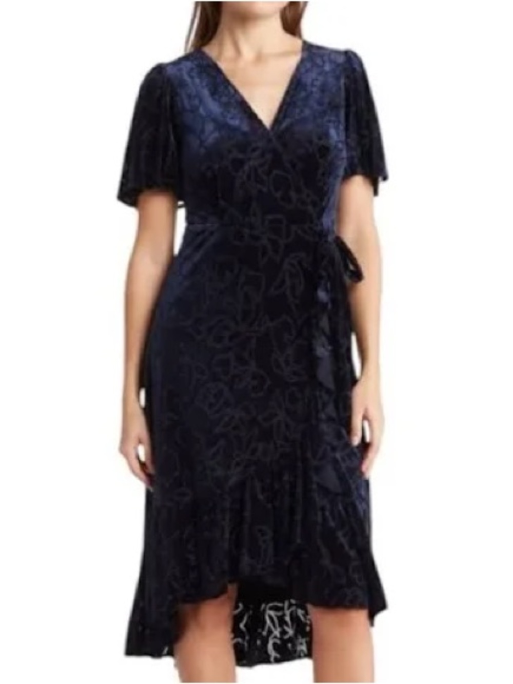 Calvin Klein Dark Navy Velvet Wrap Midi Dress